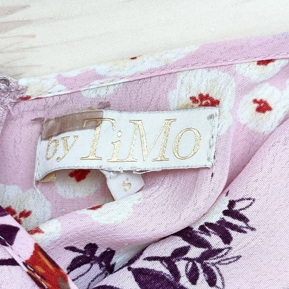 by TiMo Pink Floral Midi Dress Short Puff Sleeves‎ Bloom 50s Print, Size Small - Picture 6 of 16